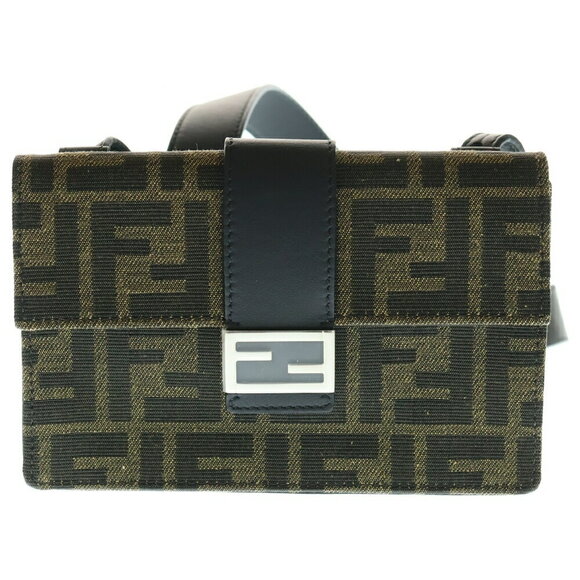 Fendi Handbags - FENDI Baguette Slim Clutch Brown FF Jacquard Shoulder Bag Crossbody Waist Belt